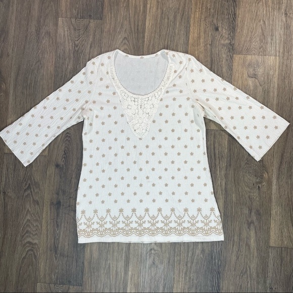 New Without Tags 100% Cotton Bohemian & Crochet Blouse - Picture 1 of 6